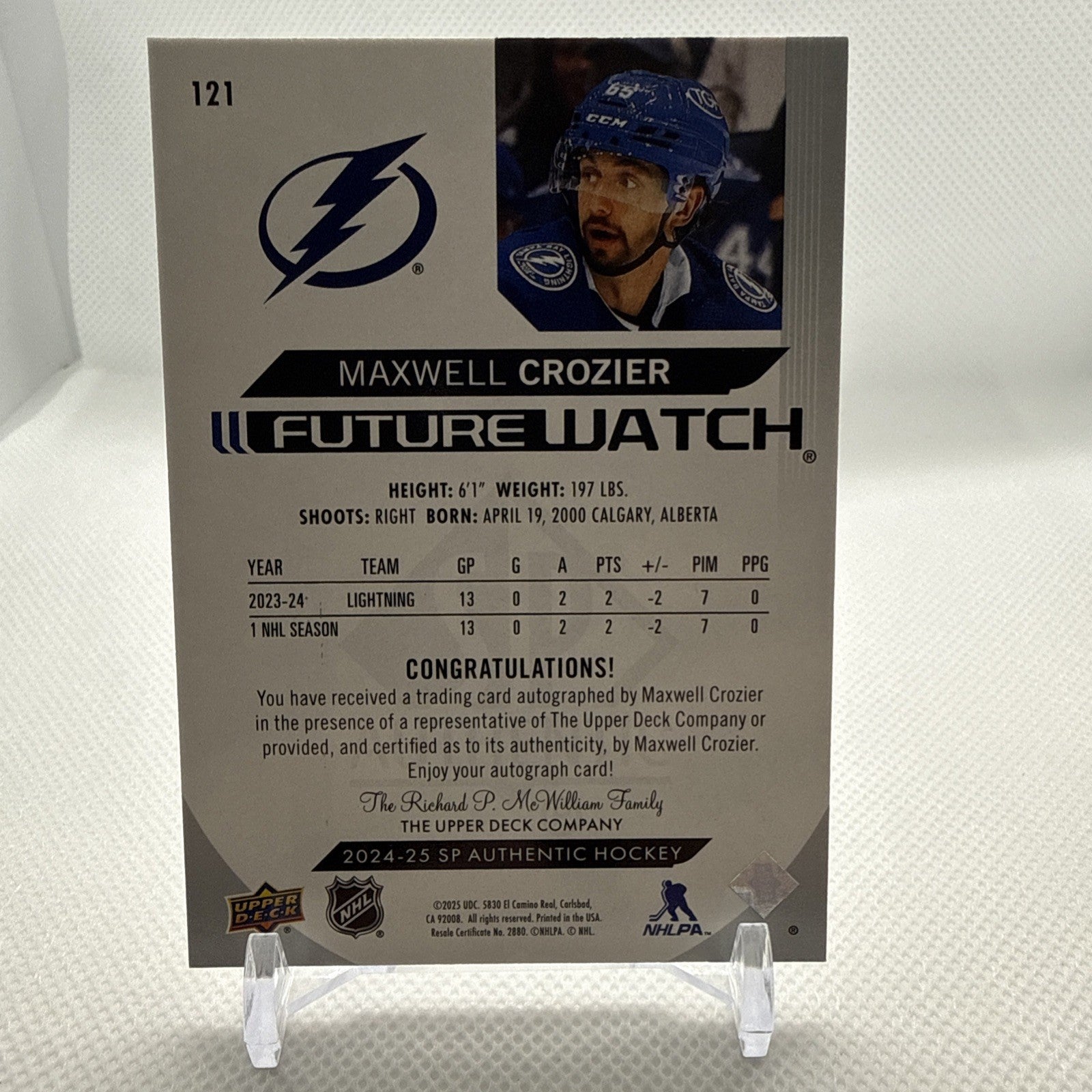 Maxwell Crozier 2024-25 SP Authentic Future Watch Auto Tampa Bay Lightning
