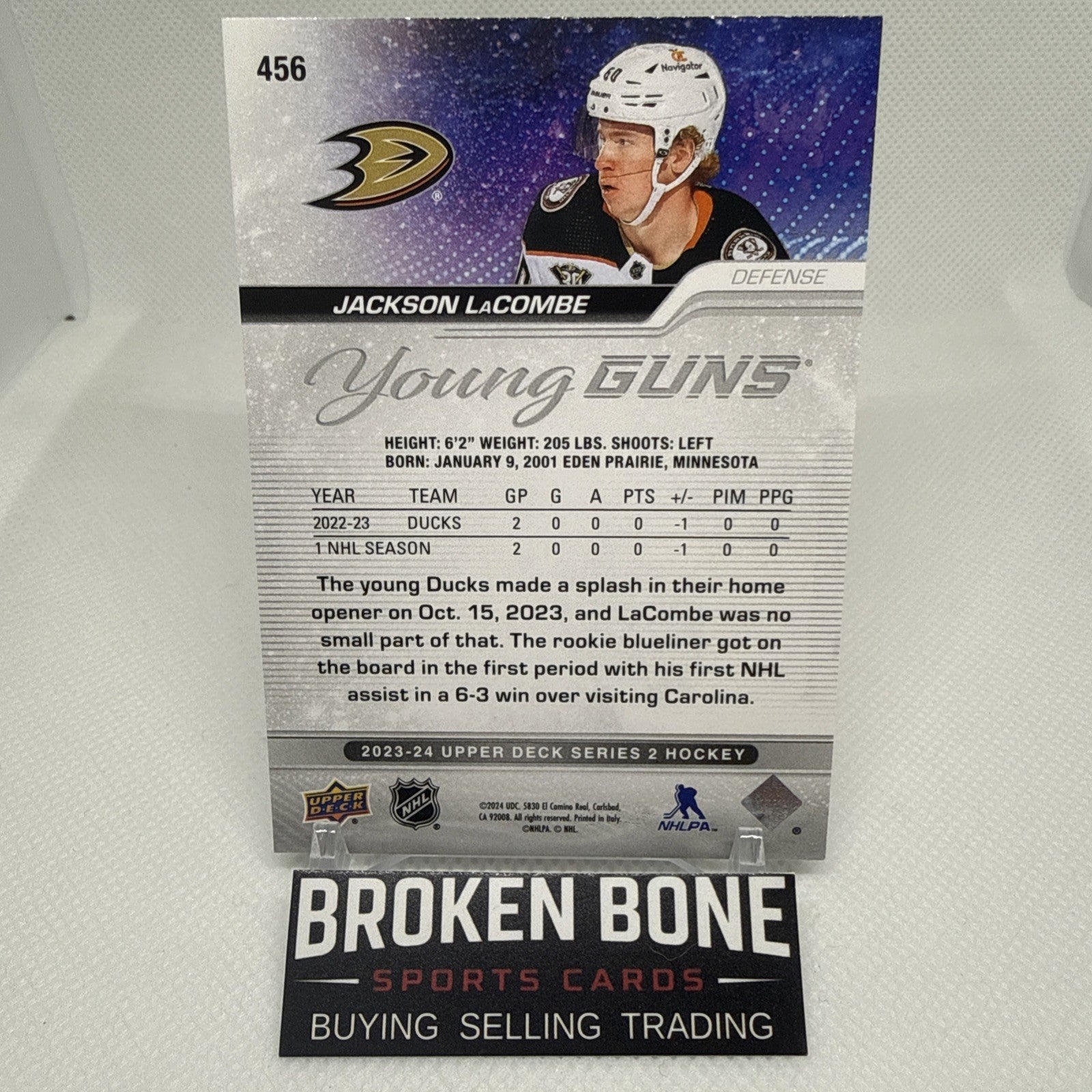 Jackson Lacombe 2023-24 Upper Deck Young Guns Rookie Anaheim Ducks RC