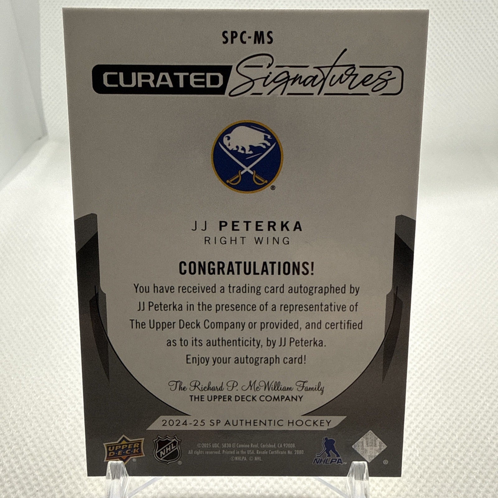 JJ Peterka 2024-25 SP Authentic Curated Signatures /299 Buffalo Sabres