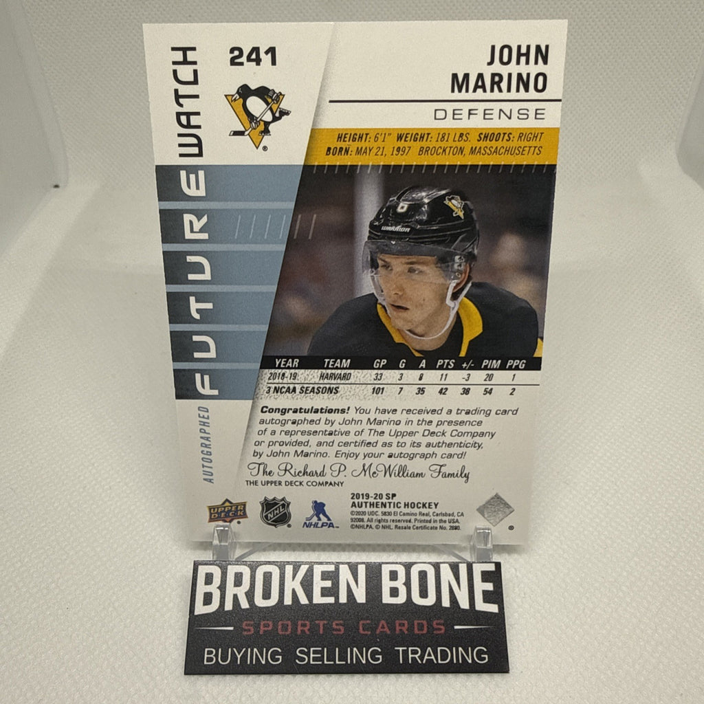 John Marino 2019-20 SP Authentic Future Watch Auto /999 Pittsburgh Penguins
