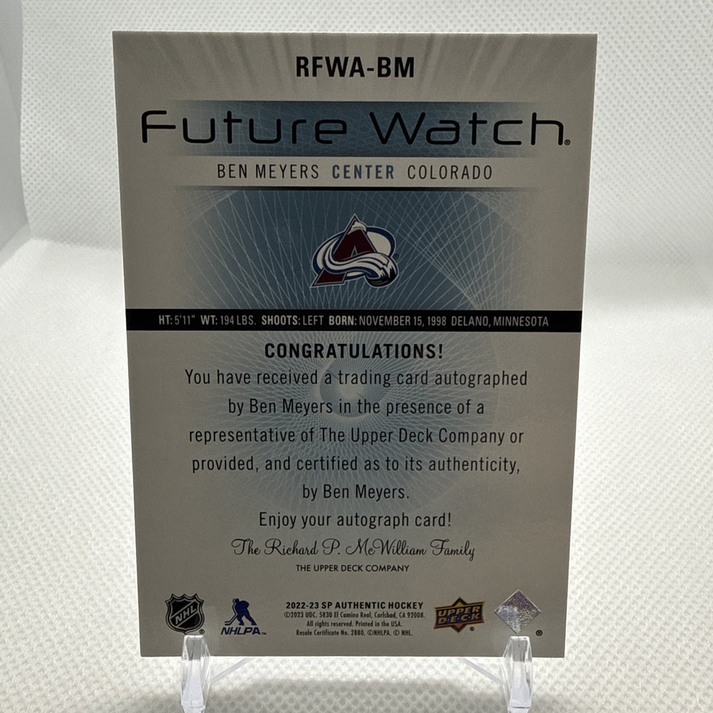 Ben Meyers 2022-23 SP Authentic Future Watch Auto Retro Colorado Avalanche