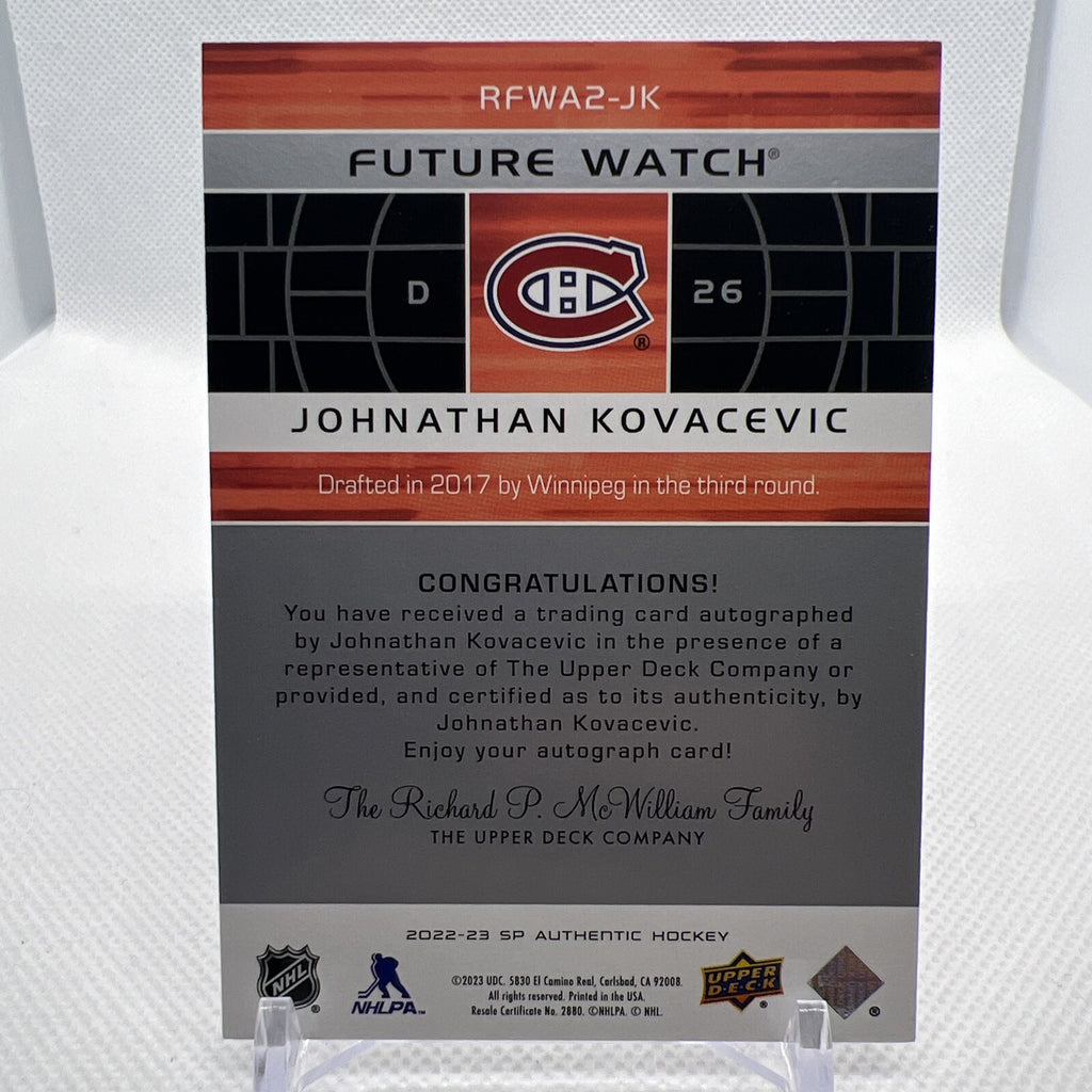 Jonathan Kovacevic 2022-23 SP Authentic Retro Future Watch Auto /399 Canadiens