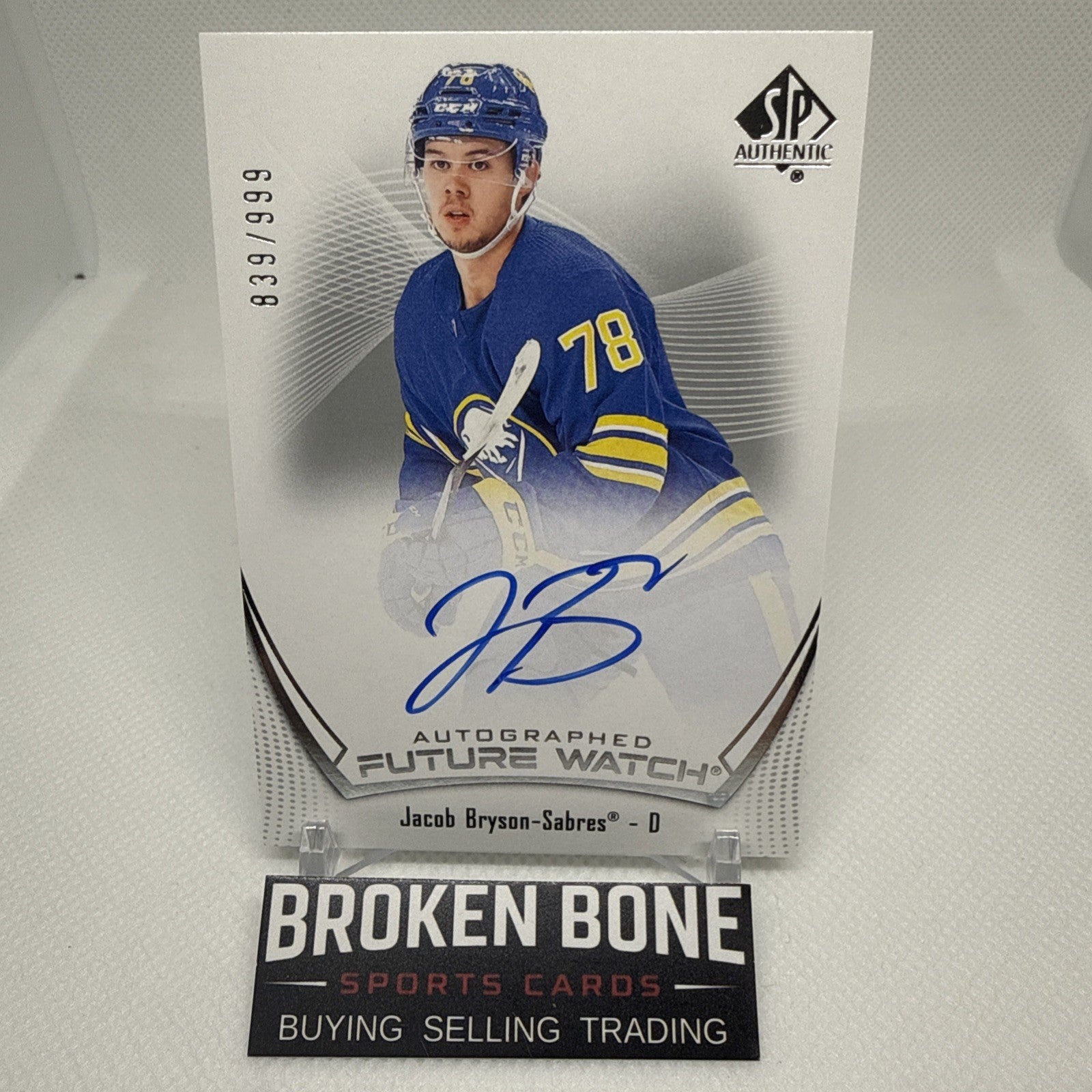 Jacob Bryson 2021-22 SP Authentic Future Watch Auto /999 Buffalo Sabres