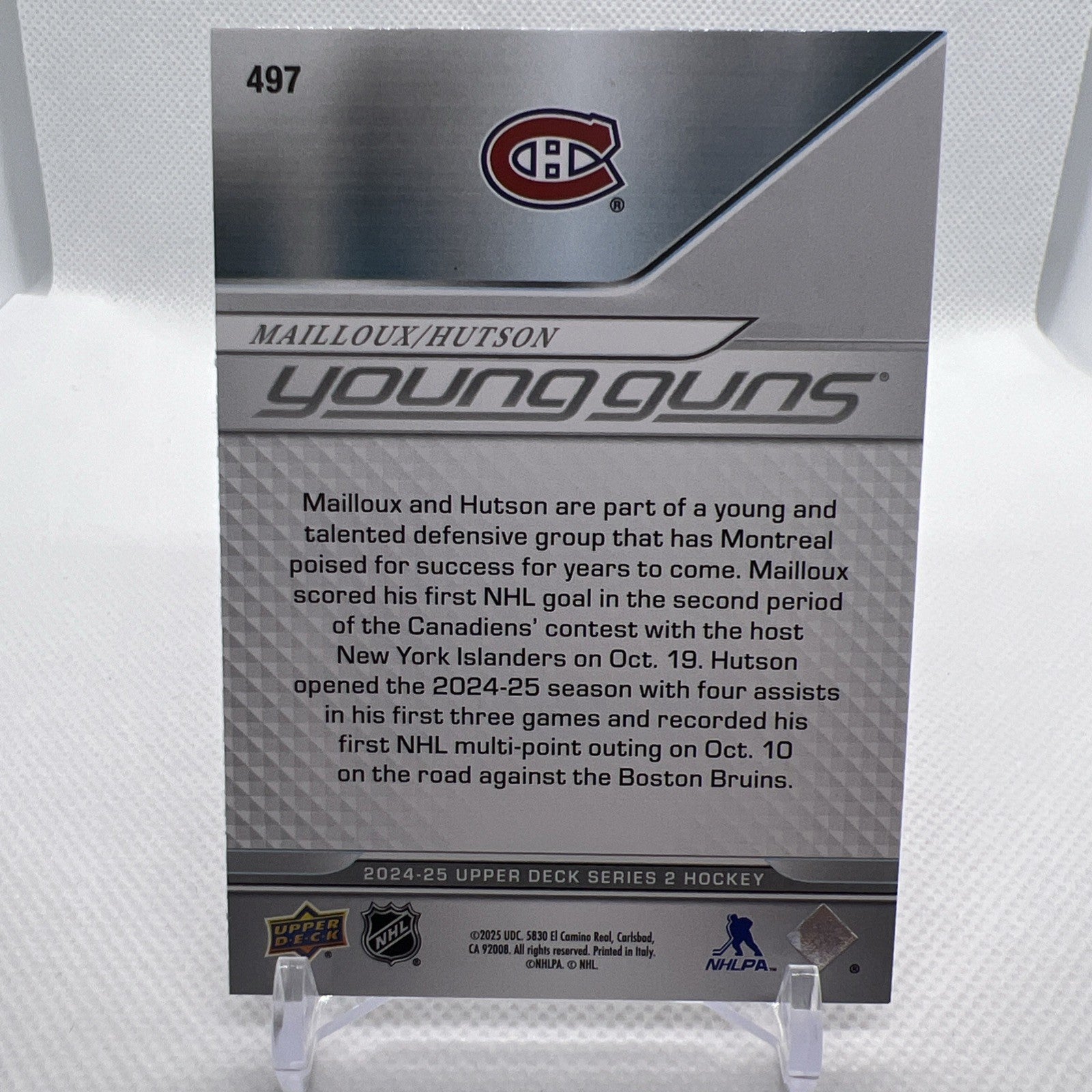 Lane Hutson & Logan Mailloux 2024-25 Upper Deck Young Guns RC Canadiens 3