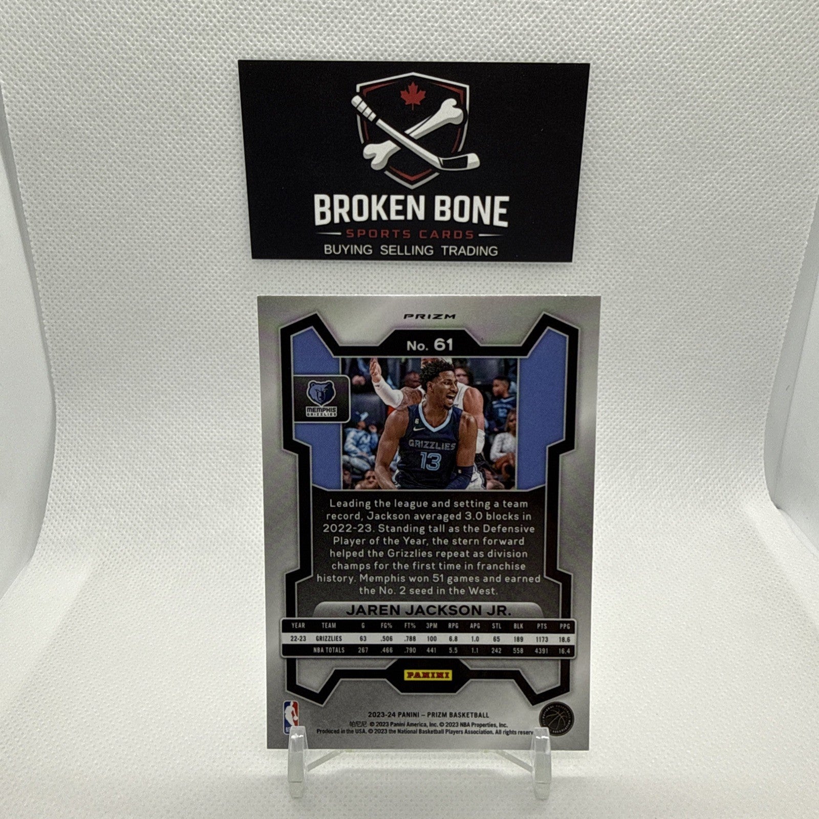 Jaren Jackson Jr 2023-24 Panini Prizm Green Cracked Ice SSP #61 Grizzlies