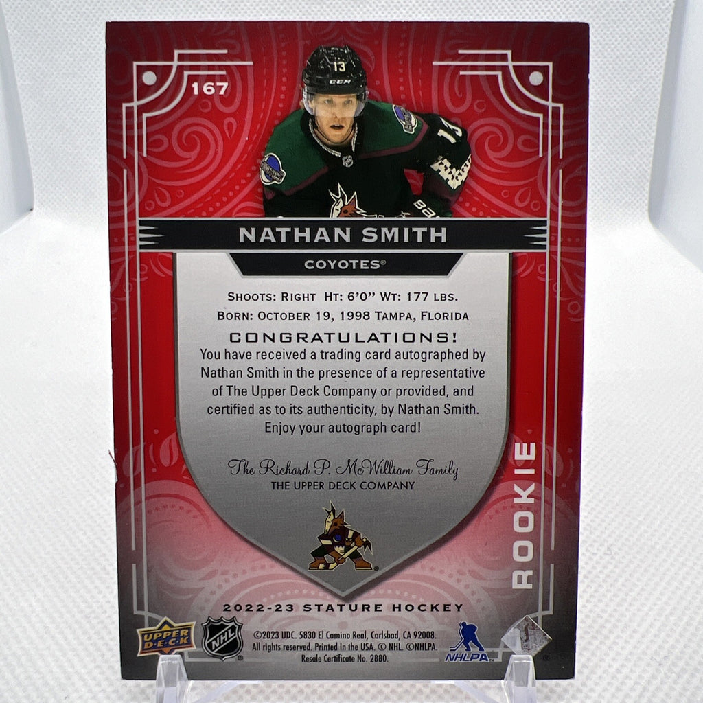 Nathan Smith 2022-23 Stature Red Rookie Auto /35 Arizona Coyotes Utah
