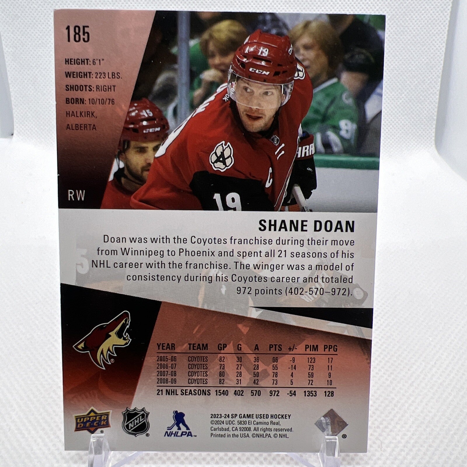 Shane Doan 2023-24 SP Game Used Legend /247 Arizona Coyotes Utah