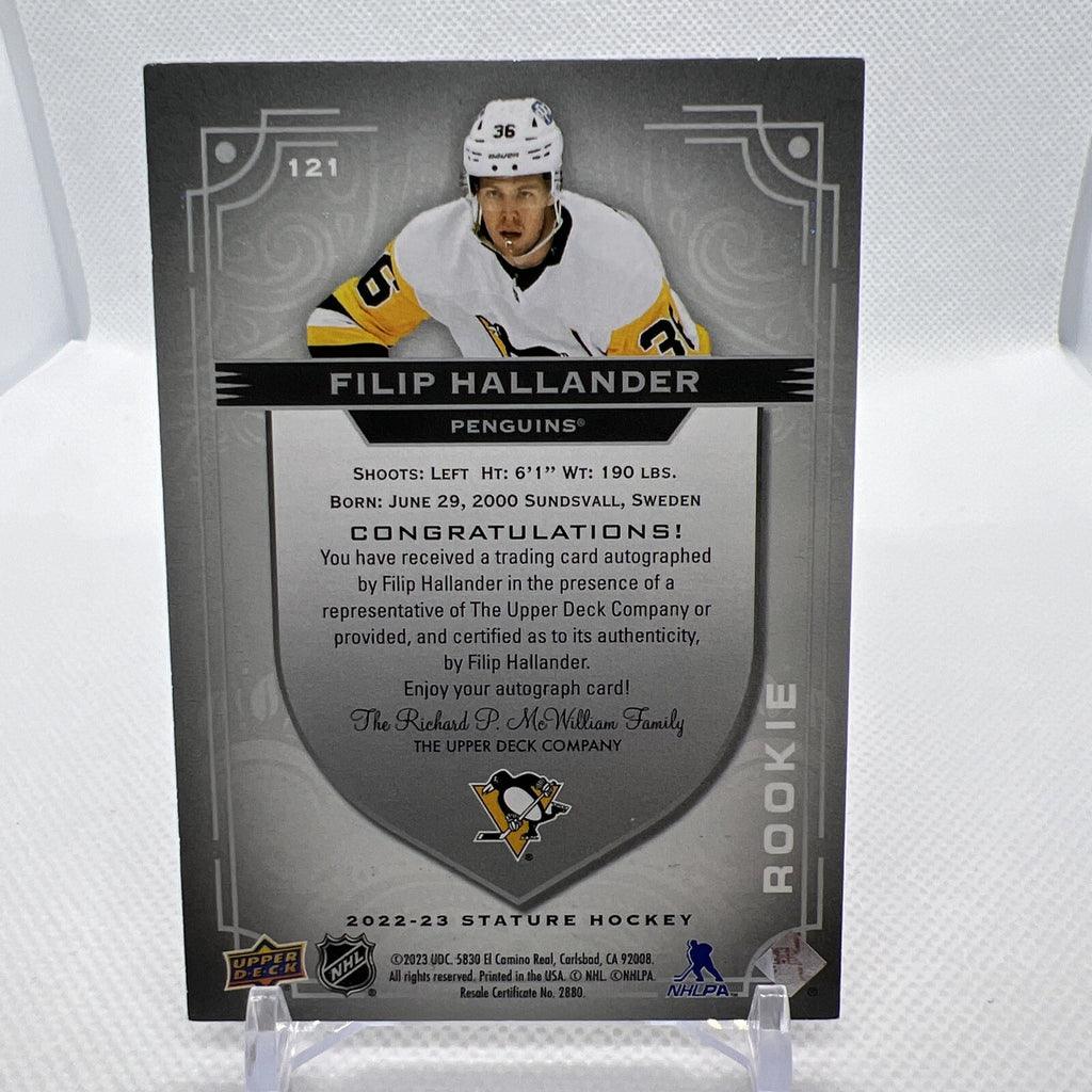 Filip Hallander 2022-23 Upper Deck Stature Rookie Auto /199 Pittsburgh Penguins