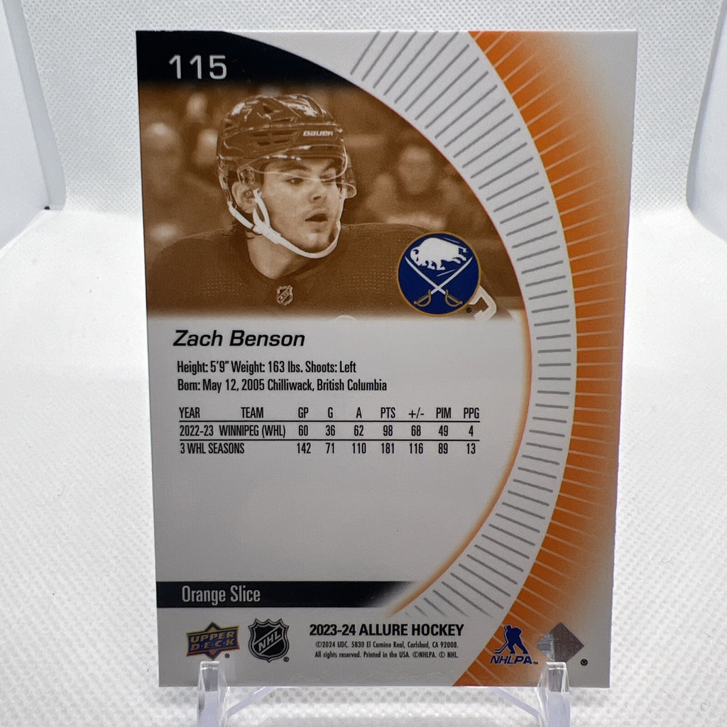 Zach Benson 2023-24 Allure Orange Slice Rookie Buffalo Sabres