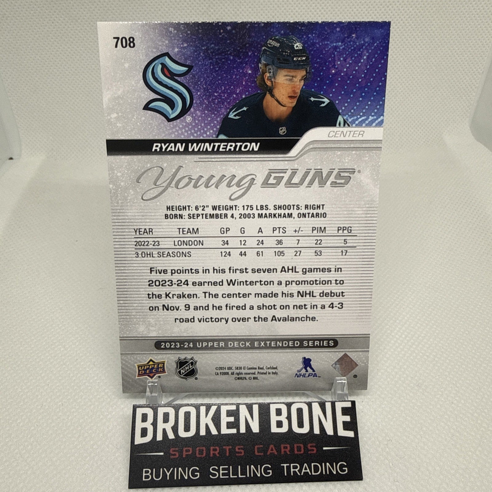 Ryan Winterton 2023-24 Upper Deck Outburst Young Guns Rookie Seattle Kraken RC