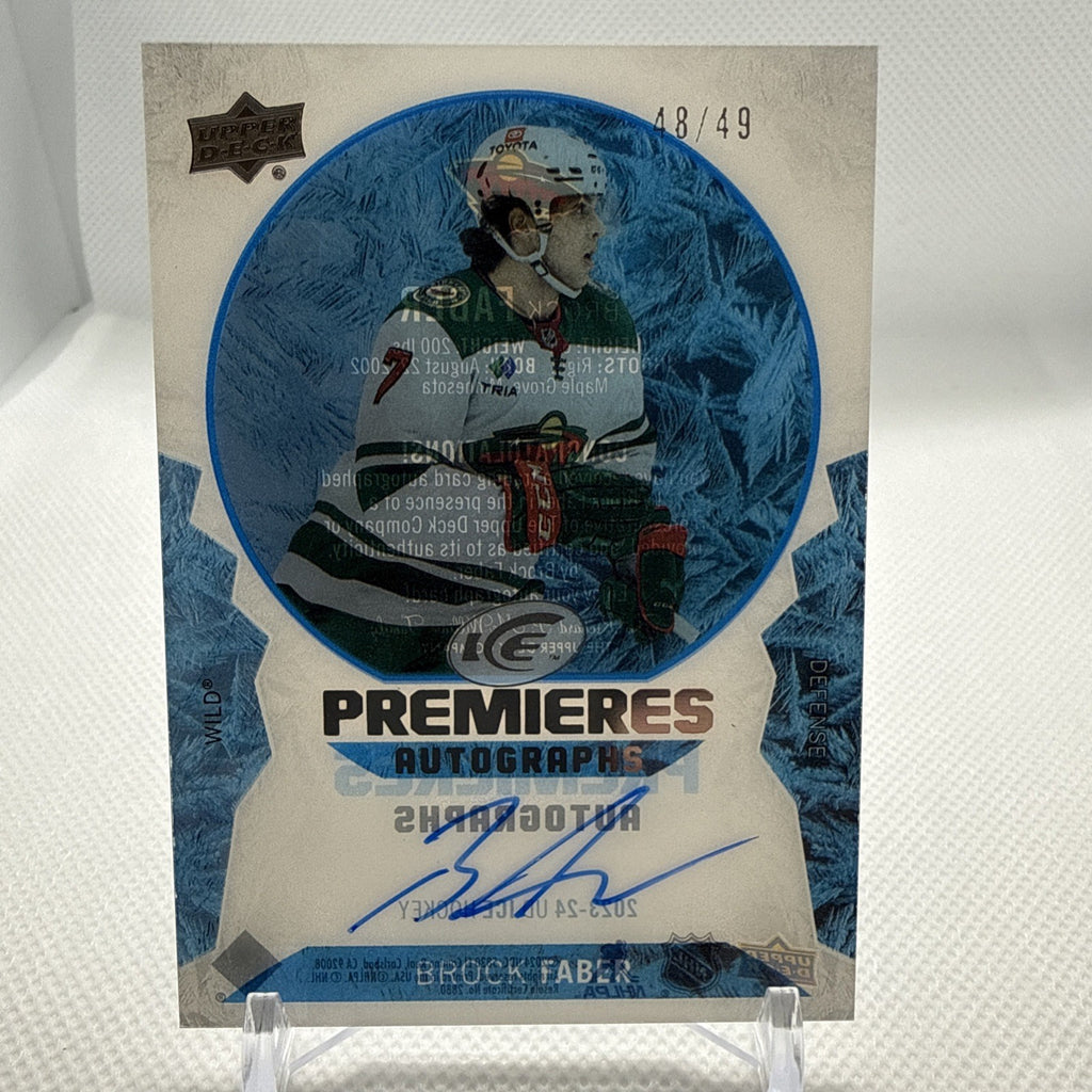 Brock Faber 2023-24 Upper Deck Ice Premieres Rookie Auto /49 Minnesota Wild
