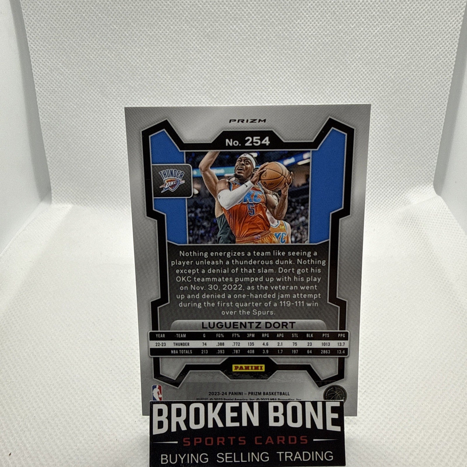 Luguentz Dort 2023-24 Panini Prizm Green Cracked Ice SSP #254 Thunder