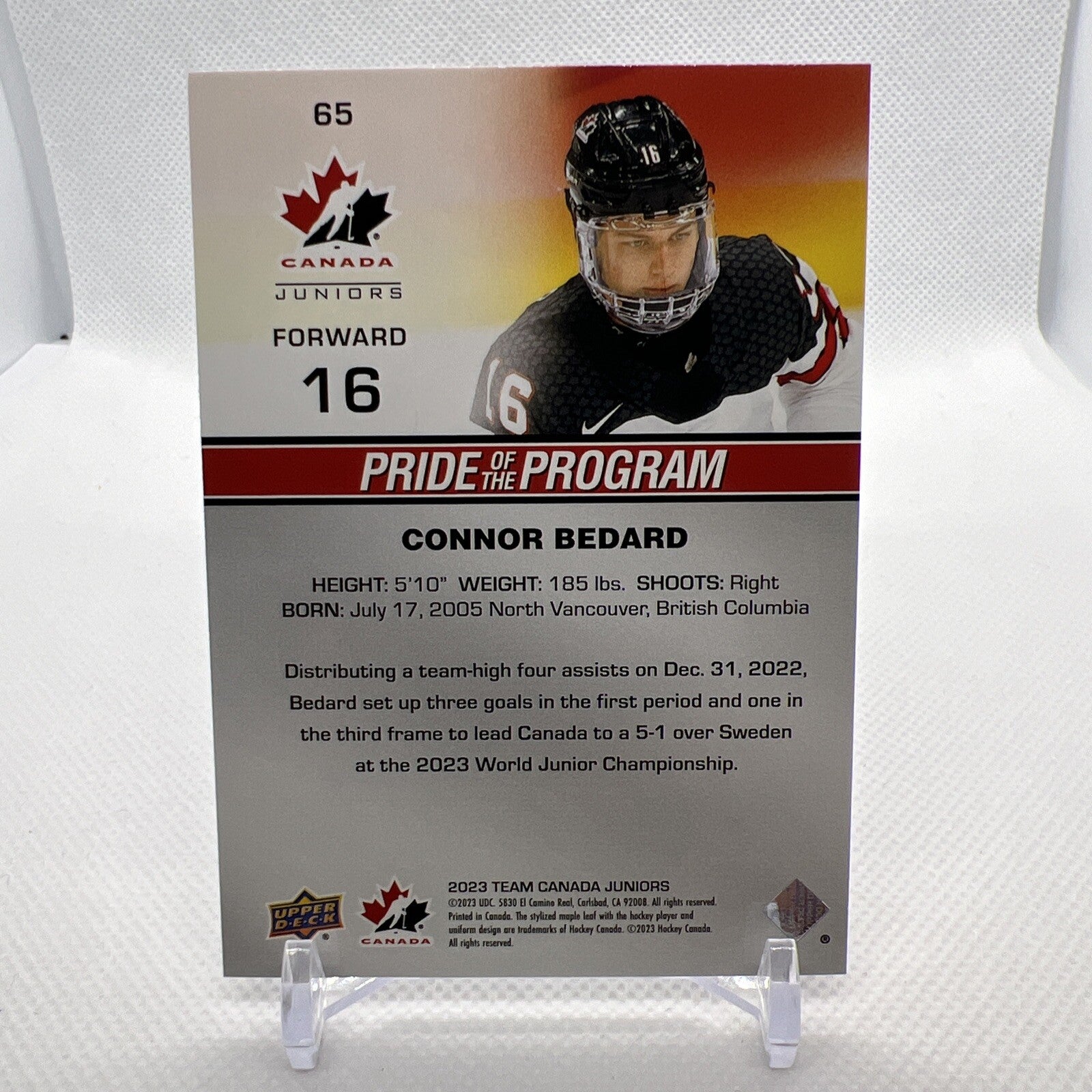 Connor Bedard 2023 Team Canada Pride of Program Chicago Blackhawks