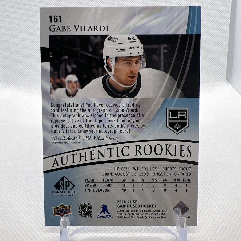 Gabe Villardi 2020-21 SP Game Used Rookie Auto RC Los Angeles Kings