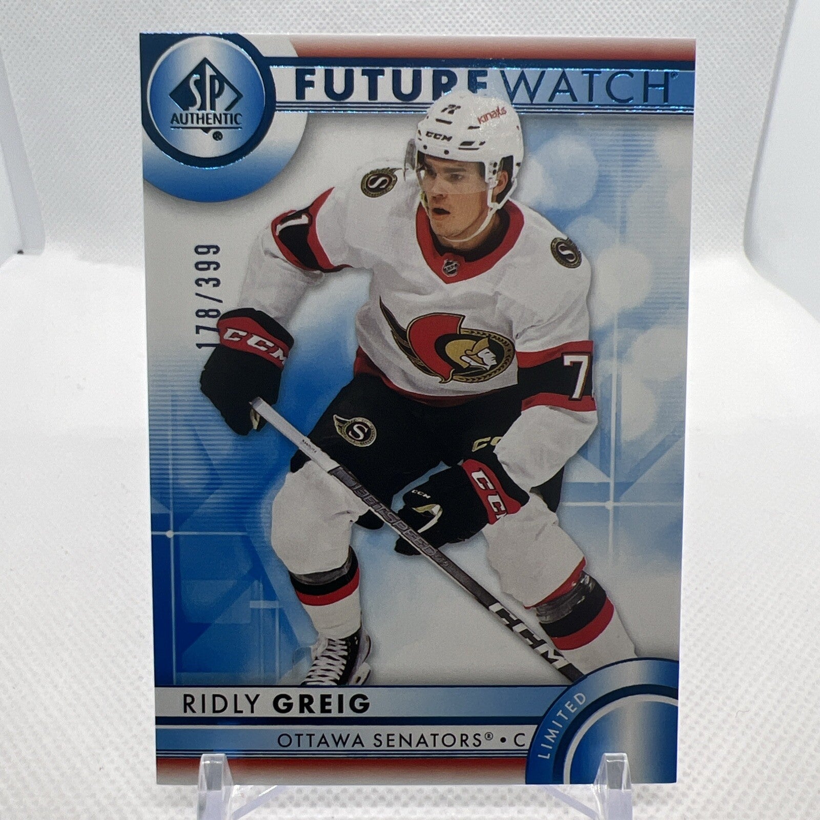 Ridly Greig 2023-24 SP Authentic Blue Future Watch /399 Ottawa Senators