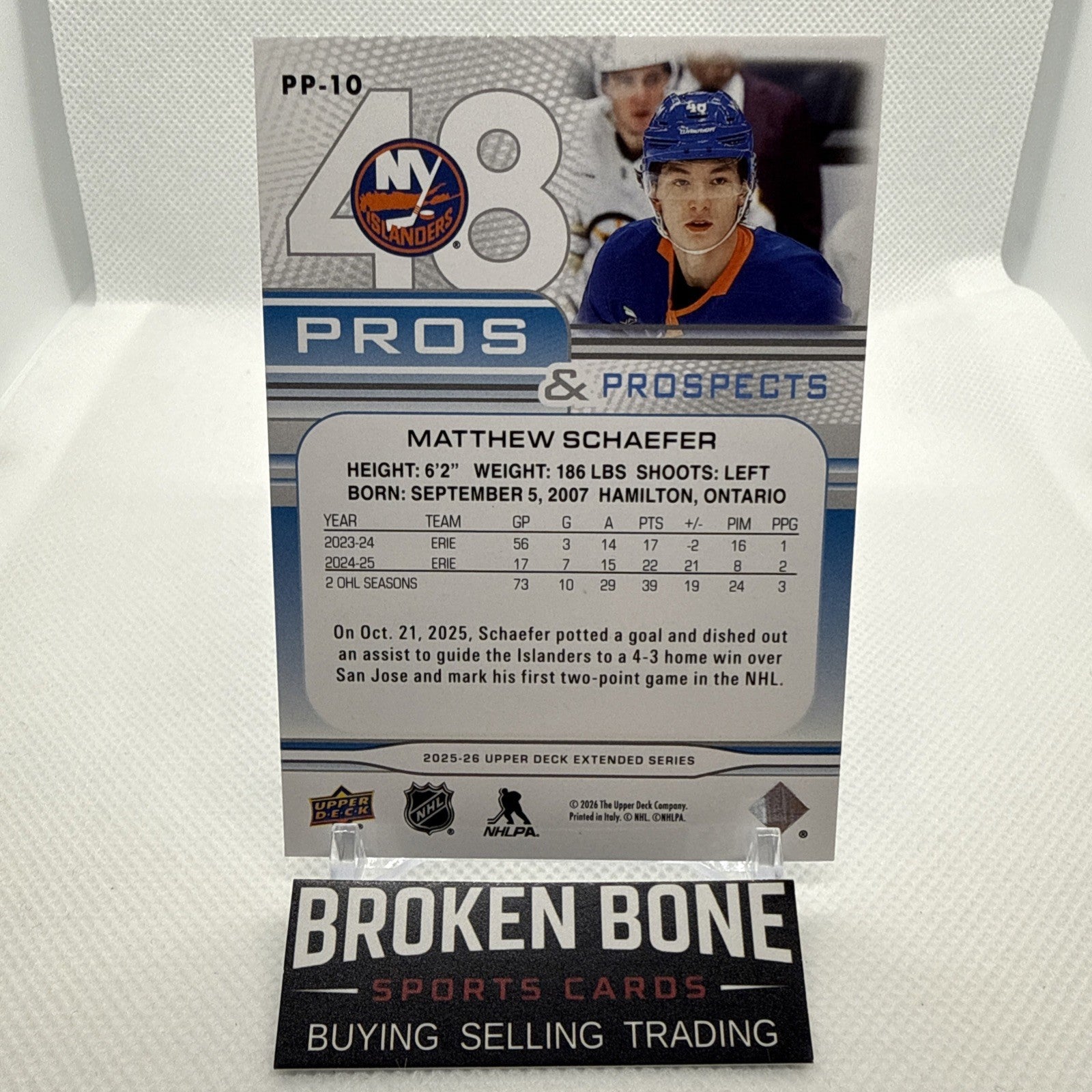 Matthew Schaefer 2025-26 Upper Deck Pros and Prospects Rookie New York Islanders