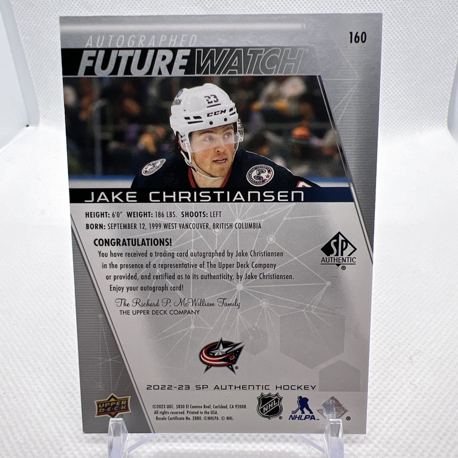 Jake Christiansen 2022-23 SP Authentic Future Watch Auto /999 Blue Jackets
