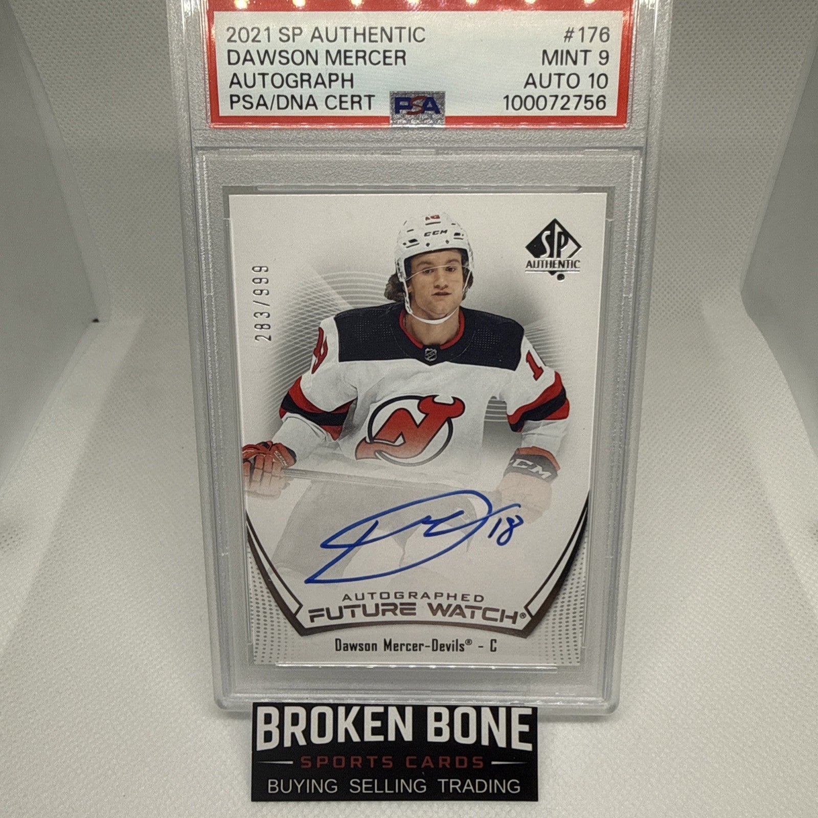 Dawson Mercer 2021-22 SP Authentic Future Watch Auto /999 PSA 9 Auto 10