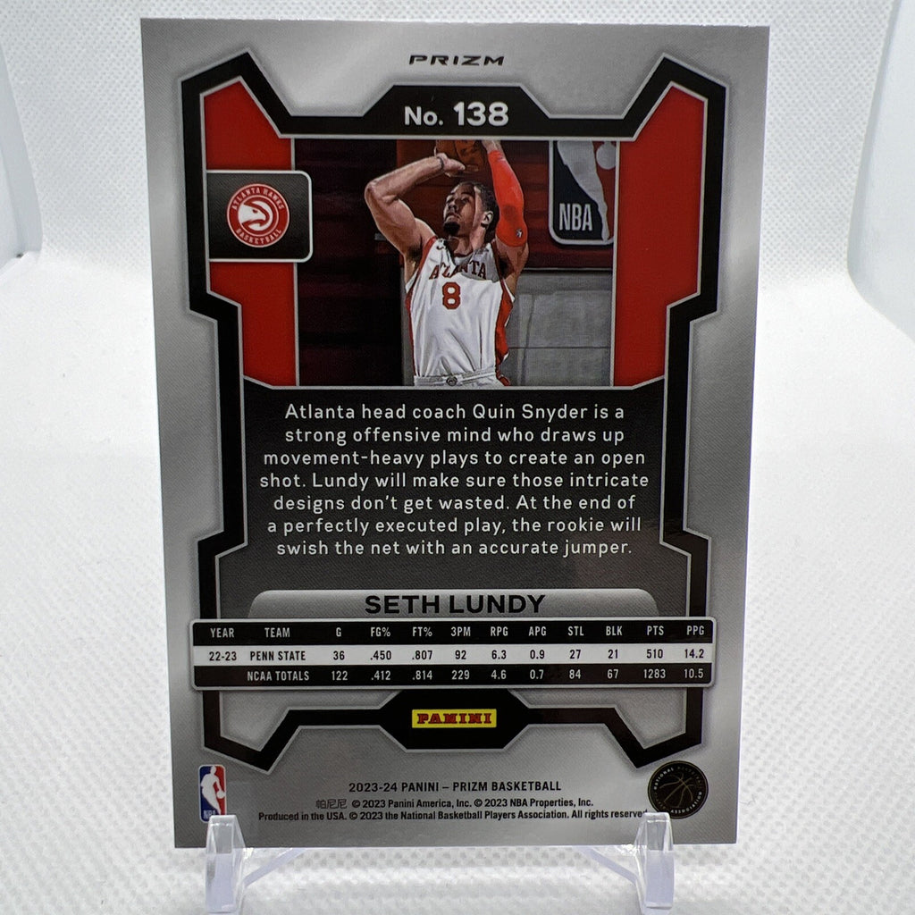 Seth Lundy 2023-24 Panini Prizm Silver Prizm Rookie RC Atlanta Hawks