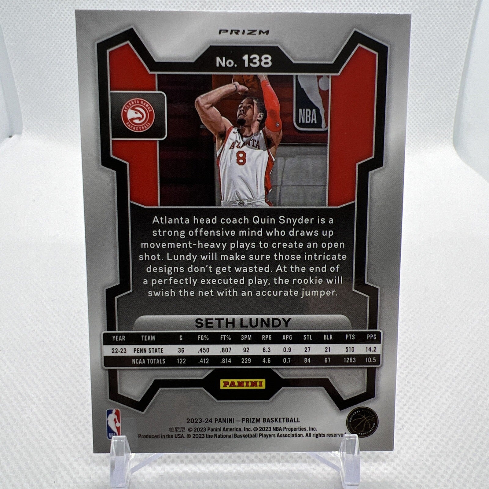 Seth Lundy 2023-24 Panini Prizm Silver Prizm Rookie RC Atlanta Hawks