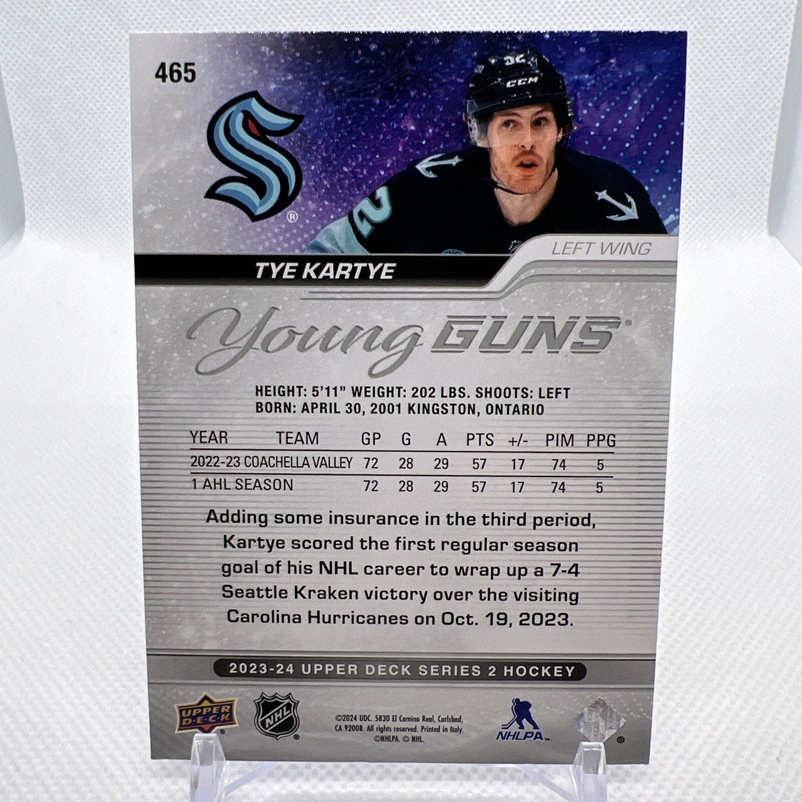 Tye Kartye 2023-24 Upper Deck Young Guns Rookie Seattle Kraken 1 RC