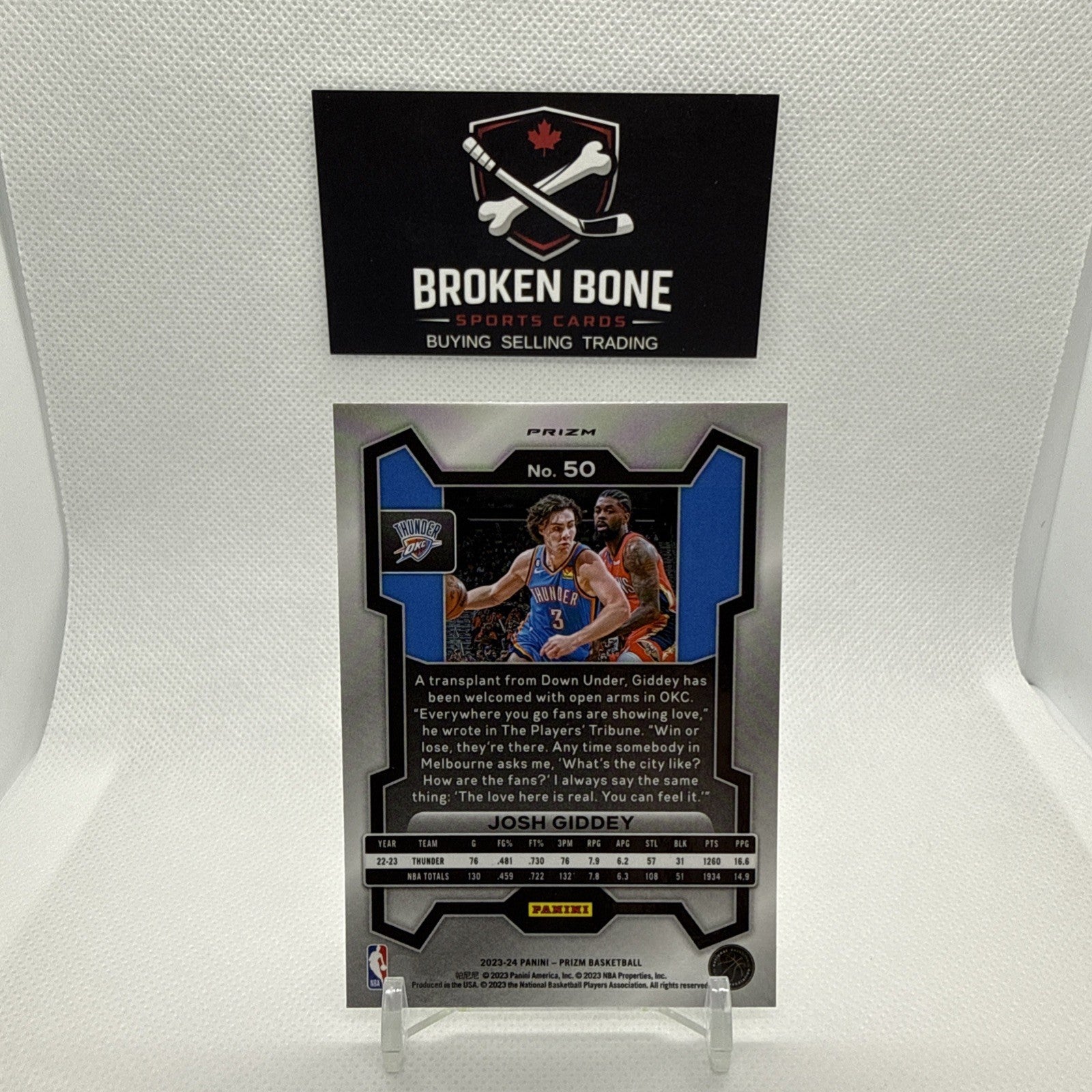Josh Giddey 2023-24 Panini Prizm Green Cracked Ice SSP #50 Thunder