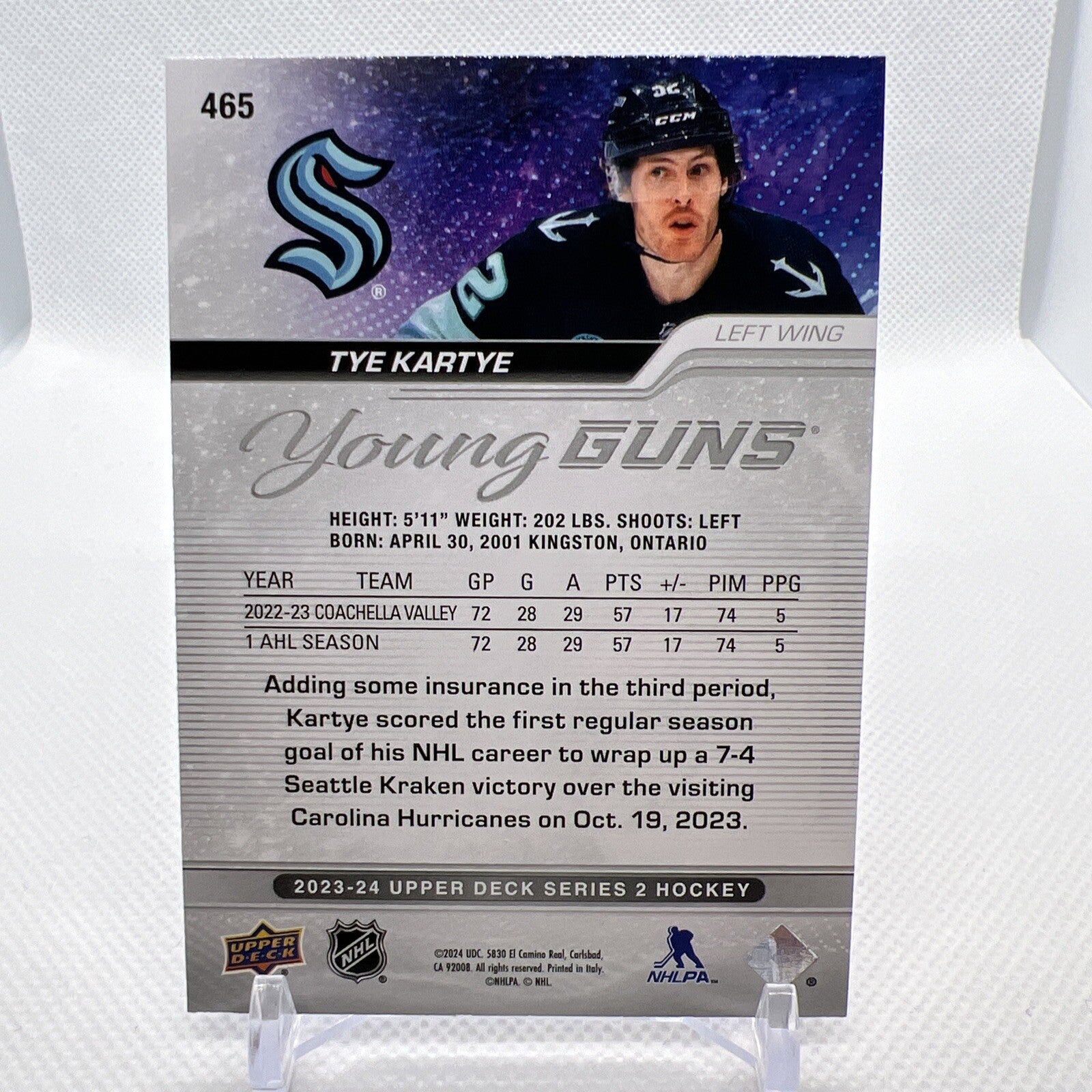 Tye Kartye 2023-24 Upper Deck Young Guns Rookie Seattle Kraken 2 RC