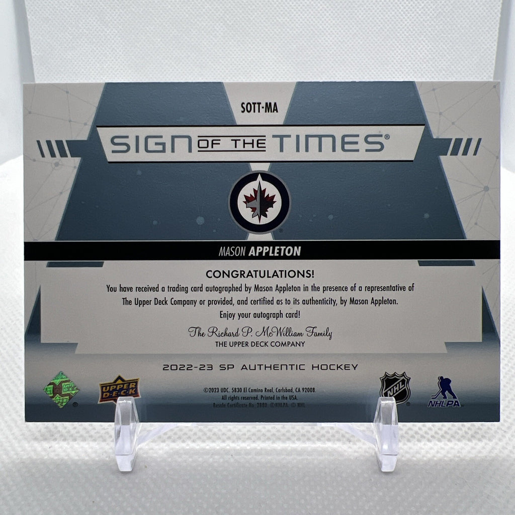 Mason Appleton 2022-23 SP Authentic Sign of Times Winnipeg Jets