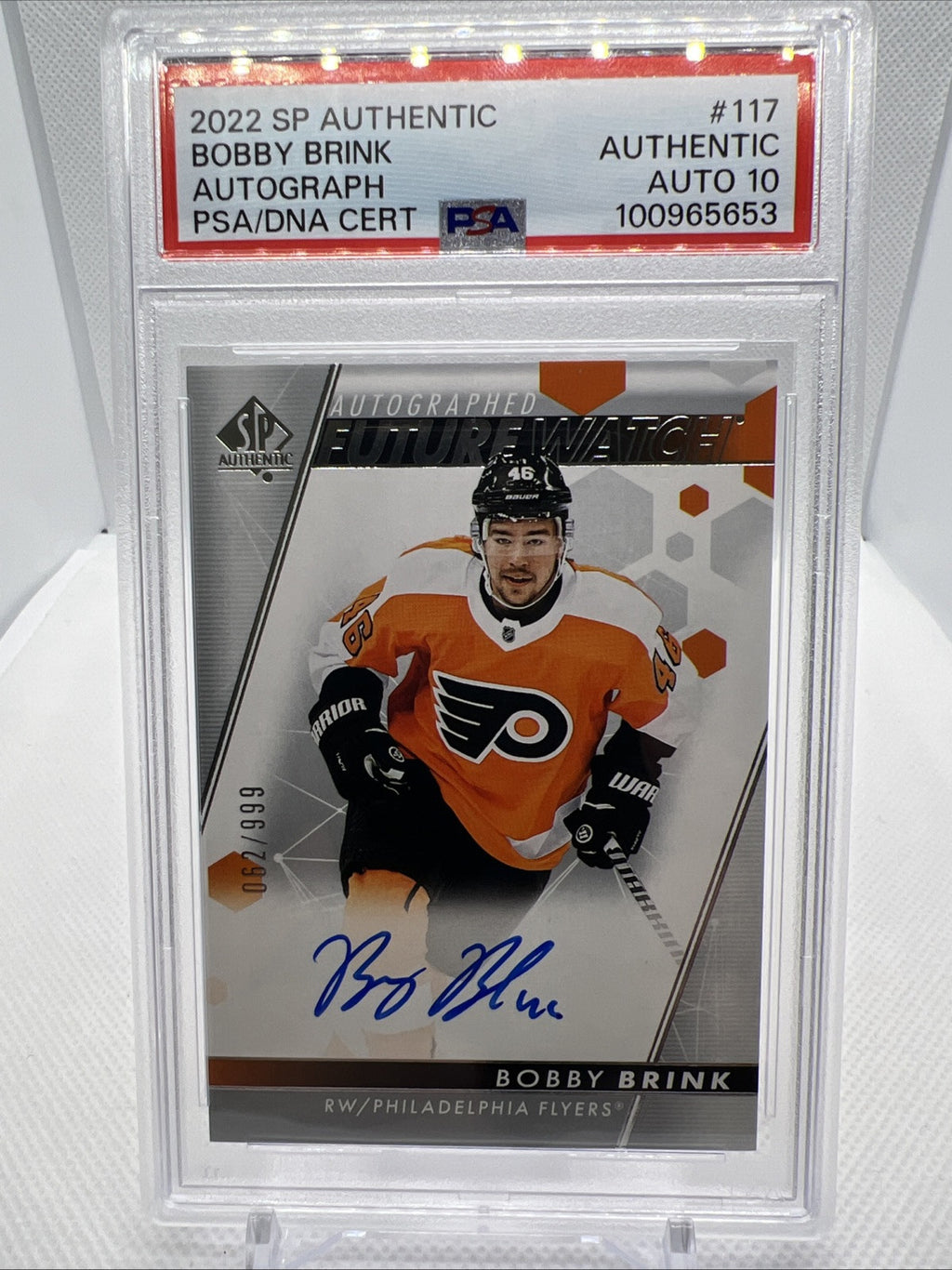 Bobby Brink 2022 SP Authentic Future Watch Auto Philadelphia Flyers PSA Auto 10