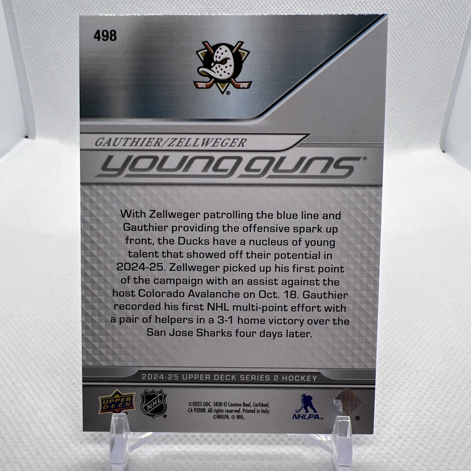 Cutter Gauthier Olen Zellweger 2024-25 Upper Deck Young Guns RC Ducks